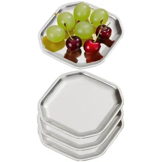 SANQIAHOME 13x13cm quadratischer Vorspeisenteller, 4er-Set, kleiner Teller aus verdicktem Edelstahl, Brot Sushi Dessertteller,silber