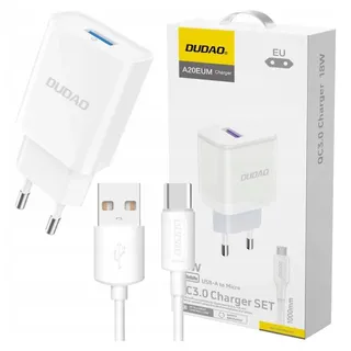 DUDAO A20EU USB-A 18W wall charger - white + USB-A - USB-C cable