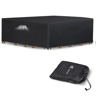 VOUNOT Abdeckung Gartenmöbel wasserdicht, Schutzhülle Abdeckplane für Gartentisch Sitzgruppe mit Schnallen & Belüftungsöffnungen, verstärkte Nähte Anti-UV 420D Oxford Gewebe 250x250x73cm