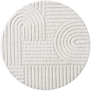 Carpet City "FOCUS765", beige Creme, H:20mm Ø:200cm, Obermaterial: 100, Polypropylen, Teppiche Boho-Teppich, Hochtief-Muster/ 3D-Effekt, für Wohnzimmer, Schlafzimmer