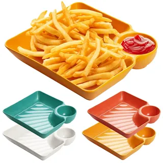 Orrdiffi 2 in 1 Snackschale und Dipschalen 4 Stück Servierplatten Nacho Teller 18.7 x 17 x 3.5cm Tapas Schalen Servierschalen Set für Vorspeisen Dips und Snacks