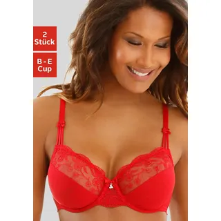 Bügel-BH NUANCE, Damen, Gr. 75, Cup D, rot (rot, weiß), Spitze, Obermaterial: 68% Polyamid, 25% Polyester, 7% Elasthan, BHs Bügel-BH, mit schöner Stickereispitze, Dessous