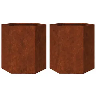 vidaXL Pflanzkübel 2er Set Sechseckig 46/40/45 Cm Wetterfester Stahl , Braun , Metall , 46x45x40 cm , Gartenzubehör, Hochbeete
