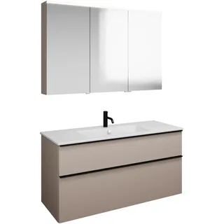 burgbad Eqio Set, bestehend aus Spiegelschrank links, Keramik-Waschtisch Slim und Waschtischunterschrank, Breite 1220mm, SHCP122RF6583C0001G0252, Farbe: Lichtgrau Matt / Lichtgrau Matt, Griffleiste