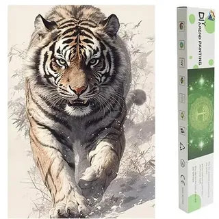 DCIDBEI 5D Diamond Painting Tiger Schwarz Veiß 40x50cm DIY Diamant Painting Anfänger Tiger Diamant Malerei Tigre Malen nach Zahlen Erwachsene Tiere Groß Katze Painting by Numbers Behörde Stärke Mutig