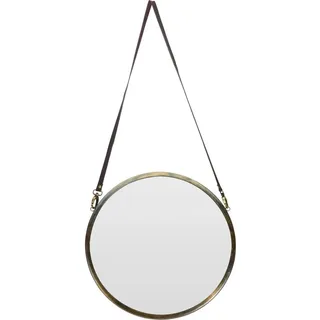 HOME STYLING COLLECTION Spiegel Wandspiegel Hängespiegel RUND mit Metallrahmen und Lederband LOFT 42 cm Altgold - Gold, Silber, Bunt
