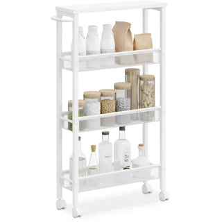 Relaxdays Nischenwagen, HBT: 77 x 13 x 45,5 cm, schmales Nischenregal Bad - Rechteckig , Rollen , 13x77x45.5 , Esszimmer, Servierwagen