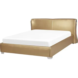 BELIANI Lederbett Gold 160 x 200 cm Mit Lattenrost Verzierungen Hoher Kopfteil Geschwungene Kopfteil Modern - Gold, Silber
