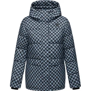 Ragwear Steppjacke Wikesh Print«, mit Kapuze, Wasserdichte Damen Winterjacke mit Hahnentritt-Muster blau