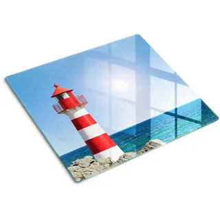 Tulup Glasplatte 60x52 cm Leuchtturm , Rot , Glas , 60x0.4x52 cm , Küchen, Küchenelektrogeräte, Herde, Herdabdeckplatten