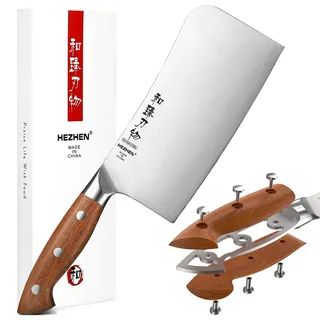 HEZHEN Hackmesser Chinesisches Kochmesser, Fleischermesser Asiatischer Art, Scharfes Küchenmesser Metzgermesser, Hackbeil für Knochen, Griff aus Redwood
