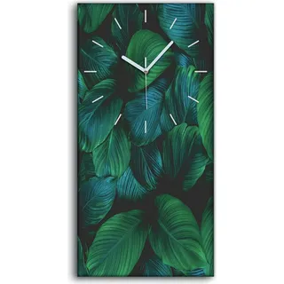 Küche Wohnzimmer Wand Leinwand Uhr 30x60 Gemälde Blüten Blätter Pflanze - weiße Hände - Grün