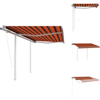 vidaXL Markise Automatisch Einziehbar mit Pfosten 3x2,5 m Orange Braun - Markisen - Orange