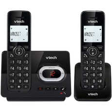 VTech CS2051 Schnurloses Telefon mit Anrufbeantworter und 2 Mobilteilen, ECO+ Modus,Senioren Telefon Festnetztelefon Anrufsperre, Freisprechfunktion, große Tasten, 1-Zeilen Display, Schwarz