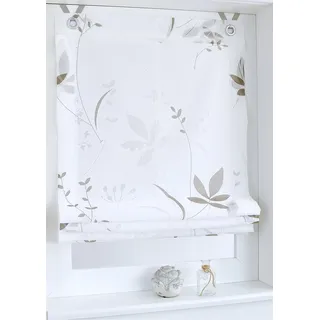 Ösenrollo Raffrollo Dandelion Weiss Natur Taupe Breite 60 x Höhe 140 cm