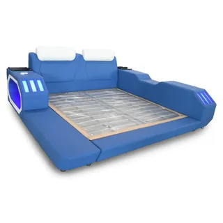 Multifunktion Betten Led Luxus Design Blaues Bett Hotel Doppel 180x200 - Blau