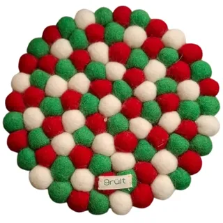 Grült Home Topfuntersetzer - Filz untersetzer für Tassen, Töpfe, Pfannen und Tassen handgefilzt in Nepal (Rot-Grün-Weiss, Circle 20 cm)