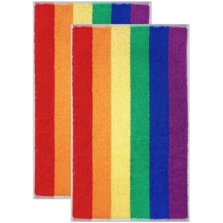 Lashuma Gästehandtücher Set 30x50 cm, 2X Handtücher bunt Regenbogen Streifen Frottiertücher