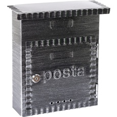 ARREGUI Rustica D-2201 Metall-Briefkasten im rustikalen Stil, Post, Wandbriefkasten für den Außenbereich mit Schutzklappe, Einfache Montage, Schwarz gebürstet, Größe S (DIN A5) -28,5 x 26 x 10 cm