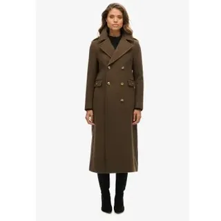 Superdry für Damen. W5011889A Brauner doppelreihiger Wollmantel (L), Lässig, Polyester