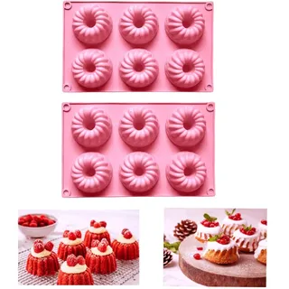 Firavggu 2 Stk Mini Gugelhupfform Silikon Gugelhupf Form Silikonform 6 Capacity Klein Gugelhupf Kuchenform Backform Antihaftbeschichted Cake Form für Kuchen Muffins Brownie(Pink)
