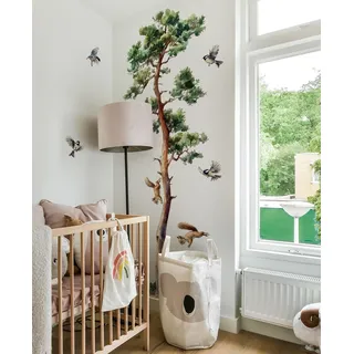 WandSticker4U®- [extra groß] Wandtattoo BAUM XXL realistisch (111x182 cm) I Wandsticker Baum Tiere groß Vögeln Eichhörnchen I Wandaufkleber Wanddeko Wohnzimmer Schlafzimmer Erwachsene Flur