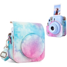 MUZIRI KINOKOO Tasche für Fujifilm Fuji Instax Mini 12 / Polaroid Mini 12 Sofortbildkamera, PU-Leder Schutzhülle mit verstellbarem Schultergurt - Wasserfarben in Blau und Rosa
