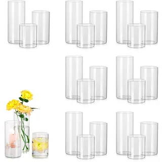 Hewory Glasvase Zylinder Vasen Set: 24er Vase Glas Kerzengläser Groß Glaszylinder für Kerzen - Zylindervasen Set Kerzenglas für Hochzeit Tischdeko Wohnzimmer Deko, Ø 6.5cm, 10/15/20cm