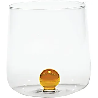 Zafferano Bilia Glasbecher - Handgemachtes Borosilikatglas, Verziert mit bunter, farbiger Glaskugel im Inneren, cl 44 h 90mm d 88mm - Set 6 Stück (Goldgelb)