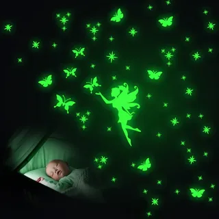 Feen Leuchtender Wandaufkleber, Leuchtsterne Selbstklebend für Kinderzimmer Mädchen Schlafzimmer Babyzimmer Deko, Leuchtsticker Fee Wandsticker, Leuchtpunkte Sternenhimmel Dekoration