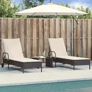 Sonnenliegen mit Auflagen 2er Set Schwarz, Poly Rattan Gartenliege mit 3 Fach Verstellbarer Rückenlehne, Rollen, Kissen für Balkon Terrasse Pool Outdoor Relaxliegen - Schwarz