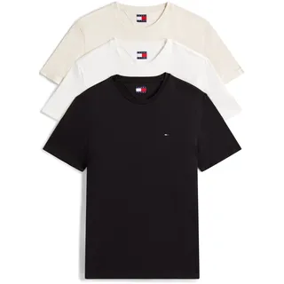 Tommy Hilfiger Tommy Jeans für Herren. DM0DM21579 3er-Pack extra dünne Logo-T-Shirts schwarz, weiß, beige (L), Lässig, Baumwolle, Kurzarm