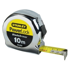 Stanley Bandmaß Micro Powerlock (10 m Länge, Feststeller, Rücklauf, Gürtelclip, verchromt, Mylar-Schutzschicht) 0-33-532