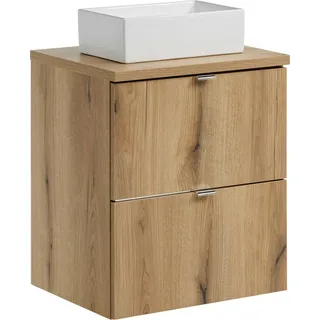 Moderner Badezimmerschrank 50 cm mit Arbeitsplatte und weißem Aufsatzwaschtisch - Weiß