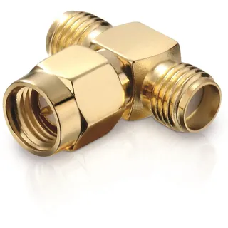 conecto SMA-Adapter, T-Stück, 1x SMA-Stecker mit Pin auf 2X SMA-Buchse ohne Pin, Adapter zur Erweiterung von SMA-Anschlüssen, vergoldet