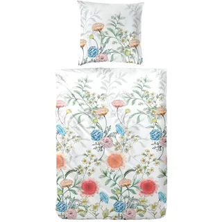 Primera Mako-Satin-Bettwäsche Gartenparty Blumen Bunt 135 x 200 cm + 80 x 80 cm