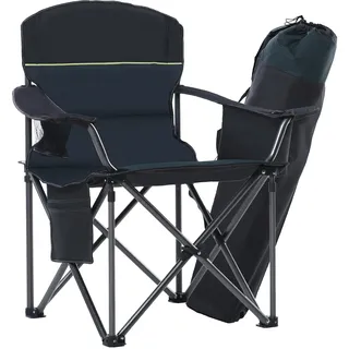 HIGH POINT SPORTS Übergroßer Campingstuhl Faltbar Angelstuhl Tragbar 200KG Belastbar Klappstuhl mit Kühltasche Armlehne Getränkehalter Gepolstert Tragbar Campingsessel(Grün)
