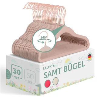 Laleni Kinderkleiderbügel 30 Stück mit Samtbezug - platzsparende Kleiderbügel Kinder - 360° drehbare Kinder Kleiderbügel - rutschfeste Kleiderbügel Kinder samt - Kleiderbügel Rosegold & Puderrosa