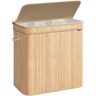 Songmics Wäschekorb 150 l Rechteckig Bambus, Metall, Polyester Natürlich/Natur