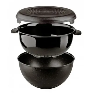 Practic Schüssel Set Mit Sieb Und Deckel 3 Teilig,Küchensieb, Fassungsvermögen 3L, Kunststoff, Küchenset (Farbe: Schwarz