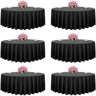 VEVOR 6 x runde Tischdecken Tischwäsche 3048 mm, knitterfreier Tischdeckenschutz, maschinenwaschbares Tischtuch aus Polyestergewebe für Partys Hochzeiten Bankette formelle Veranstaltungen, Schwarz