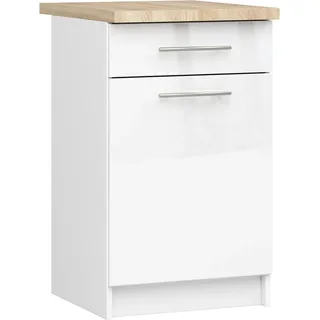 Akord Küchenunterschrank Oliwia Mit Arbeitsplatte Weiß/Weiß Hochglanz 50X46X85 Cm - Weiß