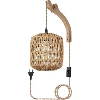 Holzlampe - Antiker Stil Mit Rattan Schatten - Für Wohnzimmer und Schlafzimmer