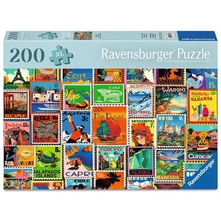 Ravensburger Puzzle 12001371 - Briefmarken - 200 Teile Briefmarken-Puzzle für ältere Menschen und Senioren, mit größeren, griffigen Puzzleteilen, großer Bildvorlage und Stabiler Unterlage zum Puzzeln