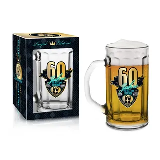 Abc Casa Bierkrug 0,5l mit originelles Aufschrift zum 60. Geburtstag für Männer - 60 Jahre, Du bist eine Legende - praktisches verwendbares Geschenk für 60-Jährige im Geschenkbox