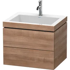 Duravit L-Cube Möbelwaschtisch c-bonded mit Unterbau wandhängend, 60x48 cm, 2 Schubkästen, ohne Überlauf, 1 Hahnloch, Farbe: Tessiner Kirschbaum