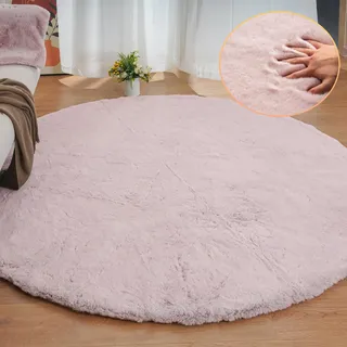 ORINOVA Teppich Rund Rosa 240 cm Flauschig Schlafzimmer Runder Kunstfell Teppich Weich Wohnzimmer Fellteppich Waschbar Gegend Groß