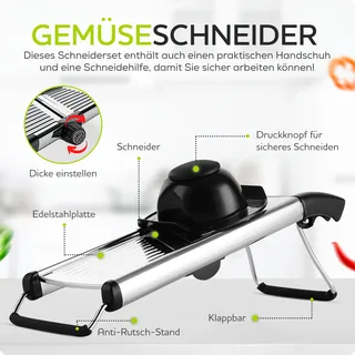 HGMD Mandoline - Gemüseschneider - Gemüsehobel - Küchenhobel - Multifunktional - Edelstahl - Silber
