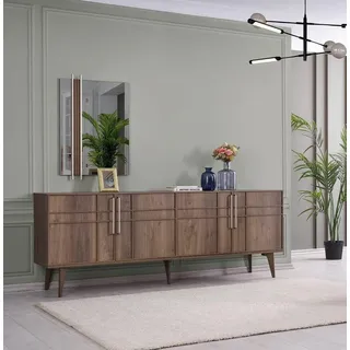 Garnitur Sideboard mit Spiegel Kommode Holz Braun Esszimmer - Braun