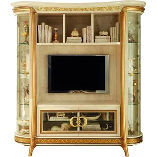Wohnzimmer Anbau Medien Wand Fernsehwand Fernsehschrank Wohnwand Barock Rokoko - Beige